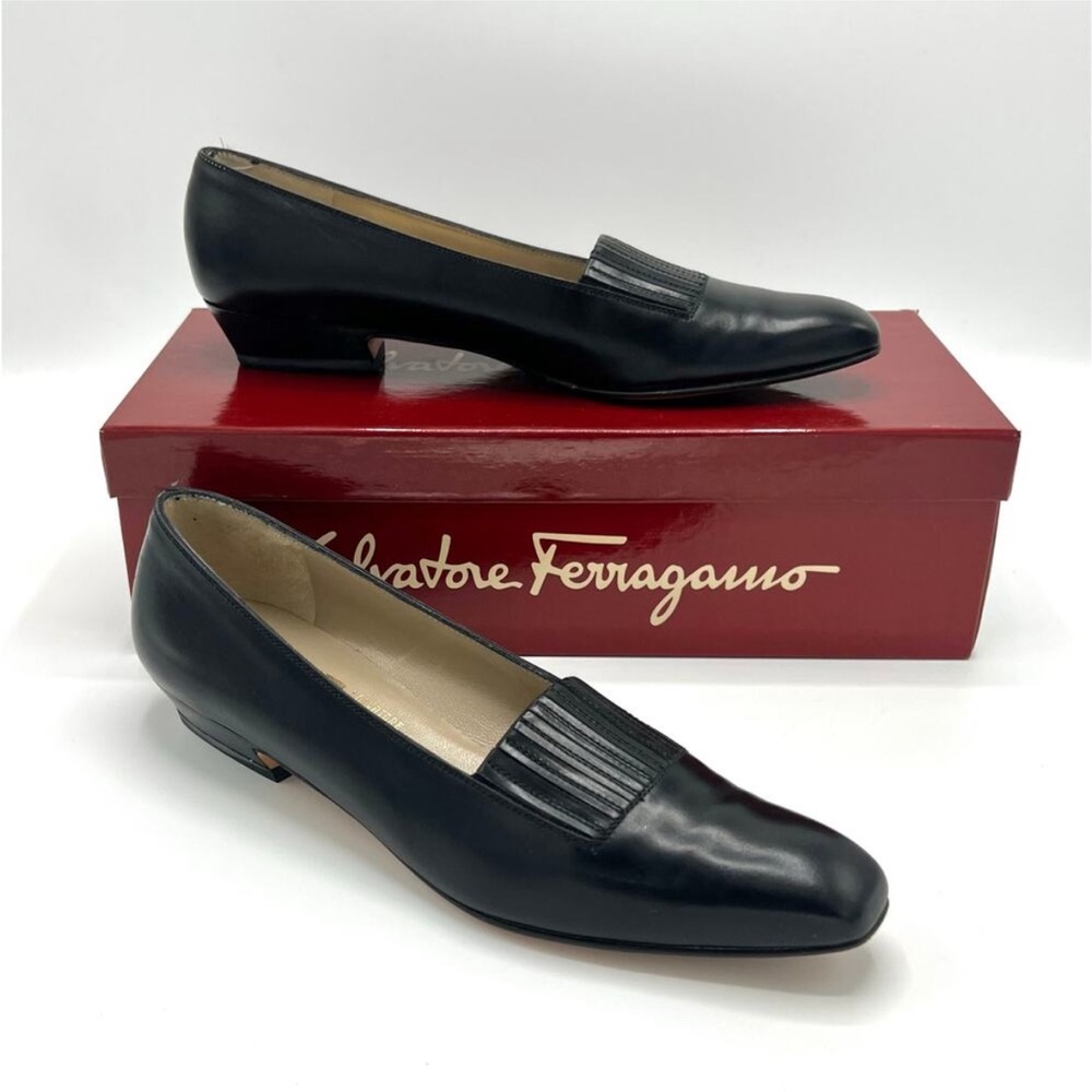 Salvatore Ferragamo Black Leather Flats